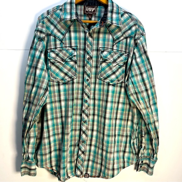 Cowboy Up Other - 1843 Cowboy Up Vtg Mens Pearl Snap Western Blue Embroidered Button Up Shirt Sz L